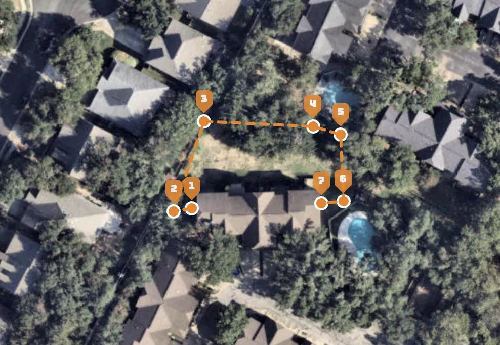 Free satellite fence installation estimator tool showing backyard fence line drawn on aerial map for professional fence installation in Austin TX