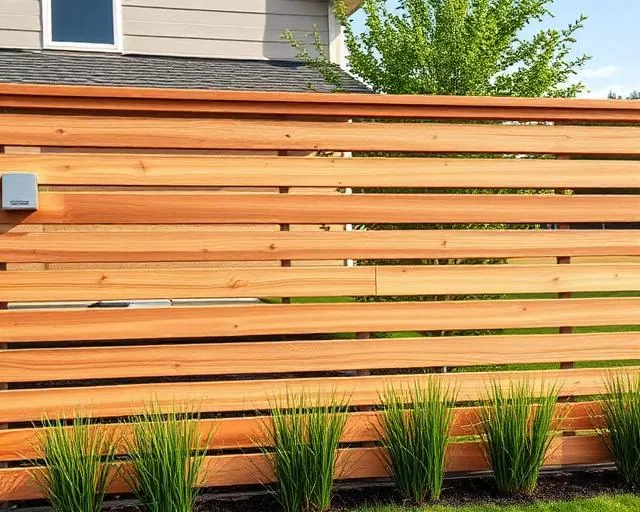 Custom fence installation of modern horizontal slat wood fence by EleFence fence building company in Austin TX