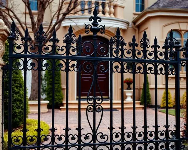 Residential fence installation of ornamental wrought iron fence by EleFence fence installation services in Austin TX front yard